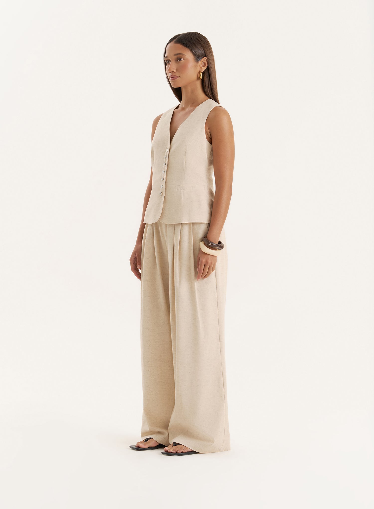 Beige Linen Blend Waistcoat